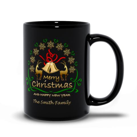 Image of Christmas and Happy New Year Black Mugs - Personalize it!
