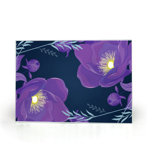 Image of Glass Cutting Board with Purple Flower Design