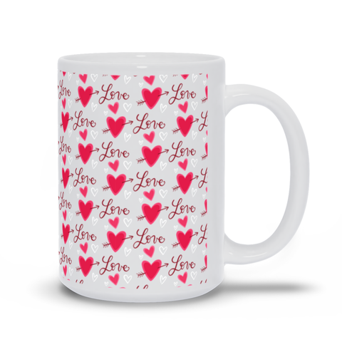 Image of Mug with Hearts and LOVE Pattern