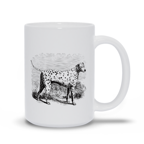 Image of Vintage Dalmatian Drawing on White  Mugs - Dalmatian Lovers Mug