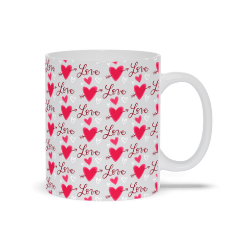 Image of Mug with Hearts and LOVE Pattern