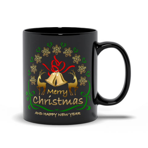 Image of Merry Christmas Happy New Year Black Mugs