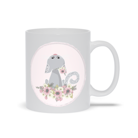 Image of Mug with Cat and Flowers Print