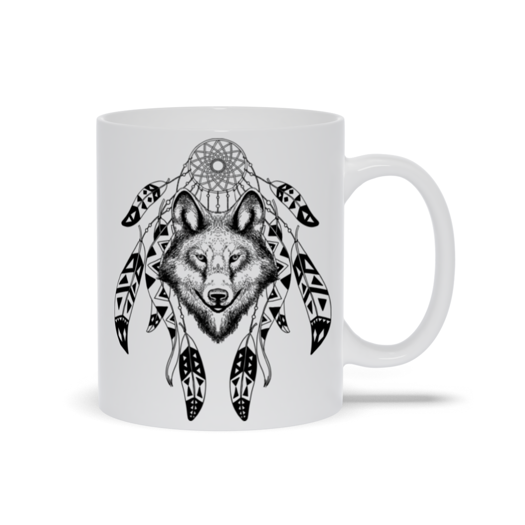 Mug with Hand-drawn Boho Wolf