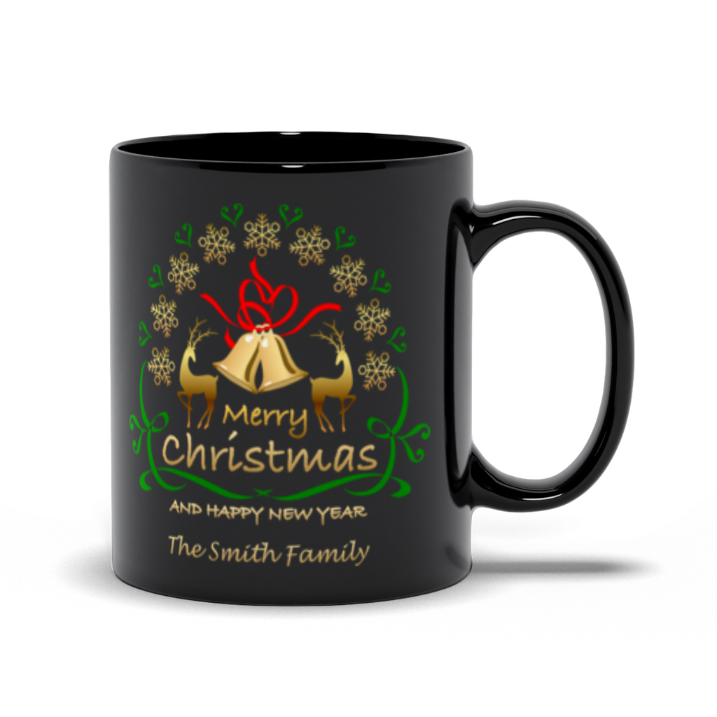 Christmas and Happy New Year Black Mugs - Personalize it!
