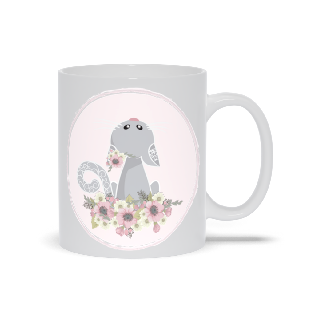 Cat and Flowers Print Mug with Print on Both Sides