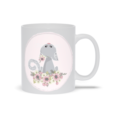 Image of Cat and Flowers Print Mug with Print on Both Sides