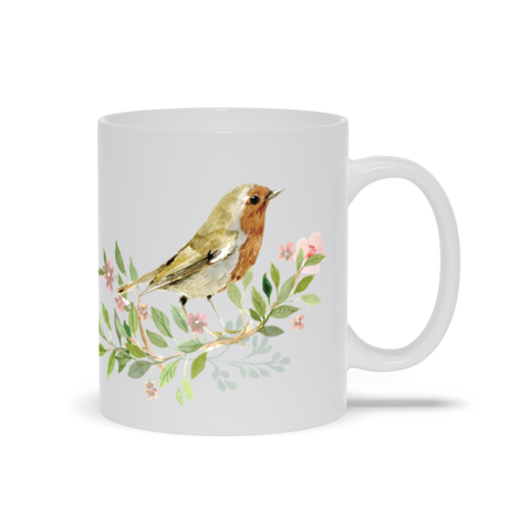 Image of Mug with Hand Painted Bird and Flowers