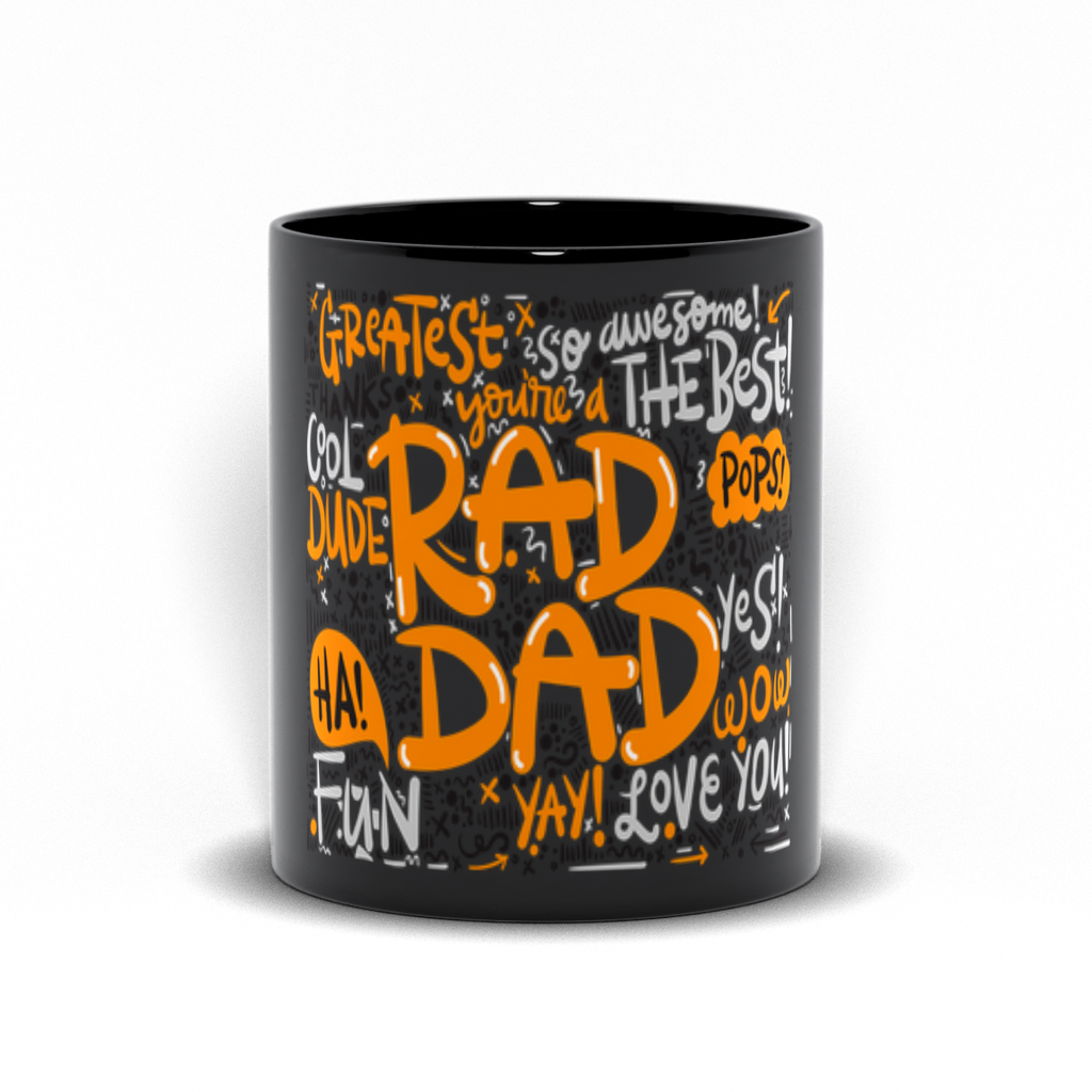 Worlds Best Rad Dad Black Mugs