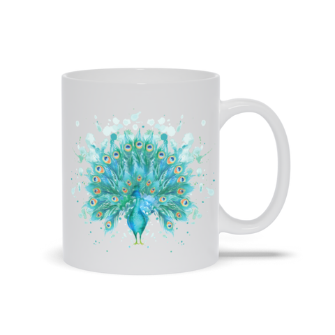 Image of Mug with Watercolor Peacock Design