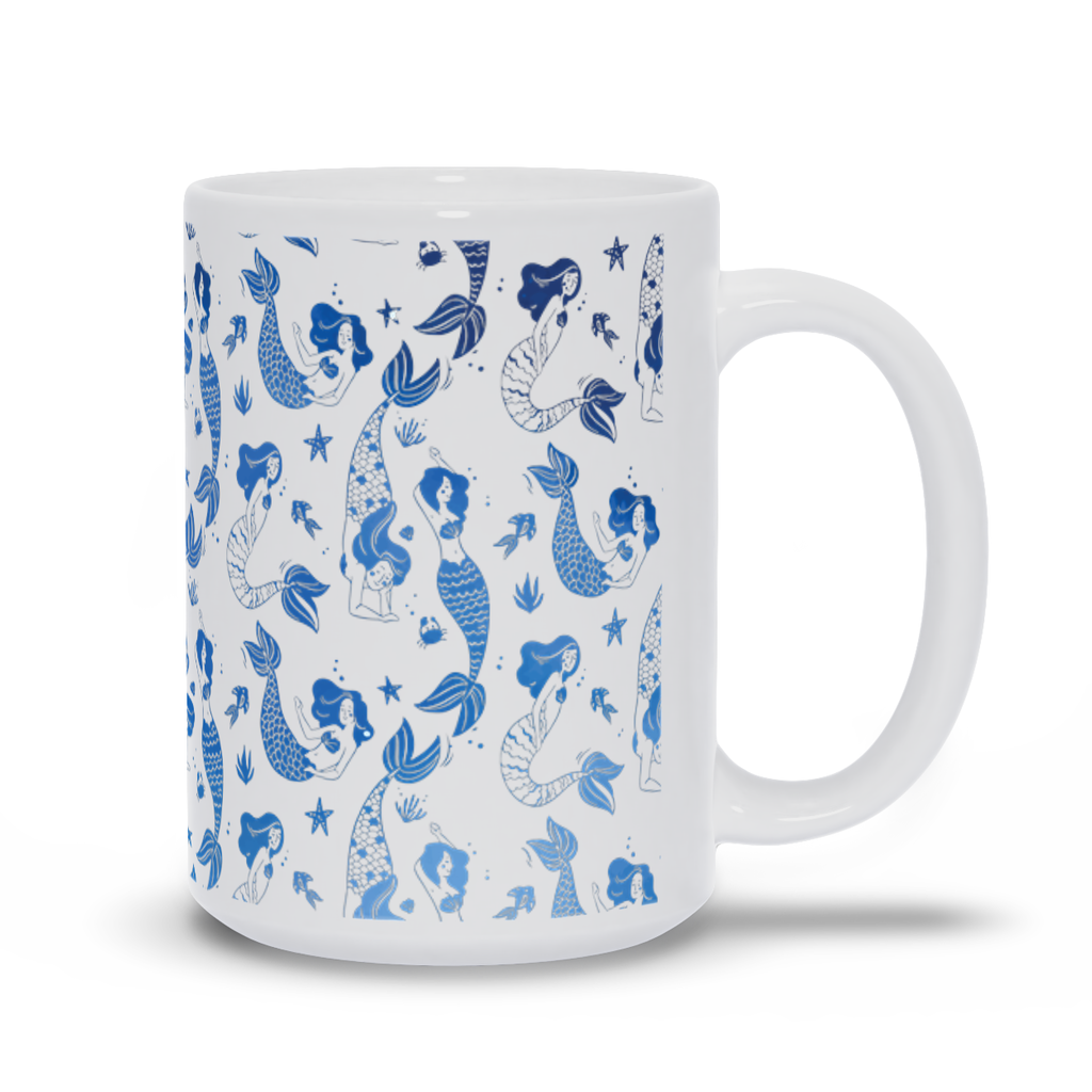 Blue Mermaid Drawing Coffee Mug - 11 oz, high quality, dishwasher and microwave safe