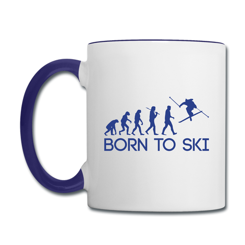 Image of Born to Ski Coffee Mug - white/cobalt blue