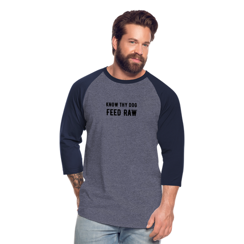 Image of Know Thy Dog Feed Raw Baseball T-Shirt - heather blue/navy