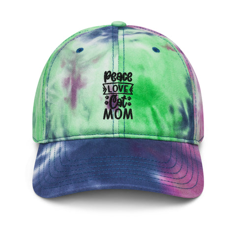 Image of Peace Love Cat Mom Tie Dye Hat